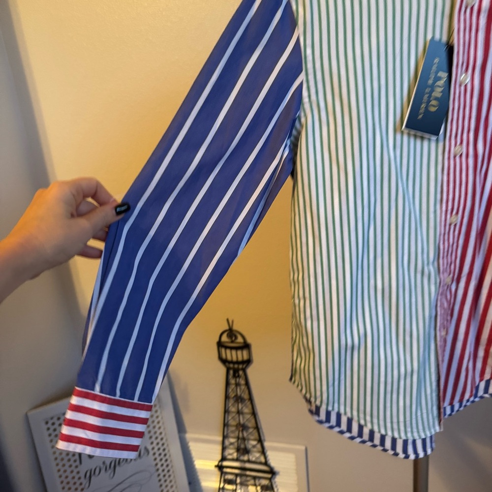 NWT POLO RALPH LAUREN Striped Cotton Poplin Fun Shirt Multicoloured Sz M (10-12) - Picture 3 of 6